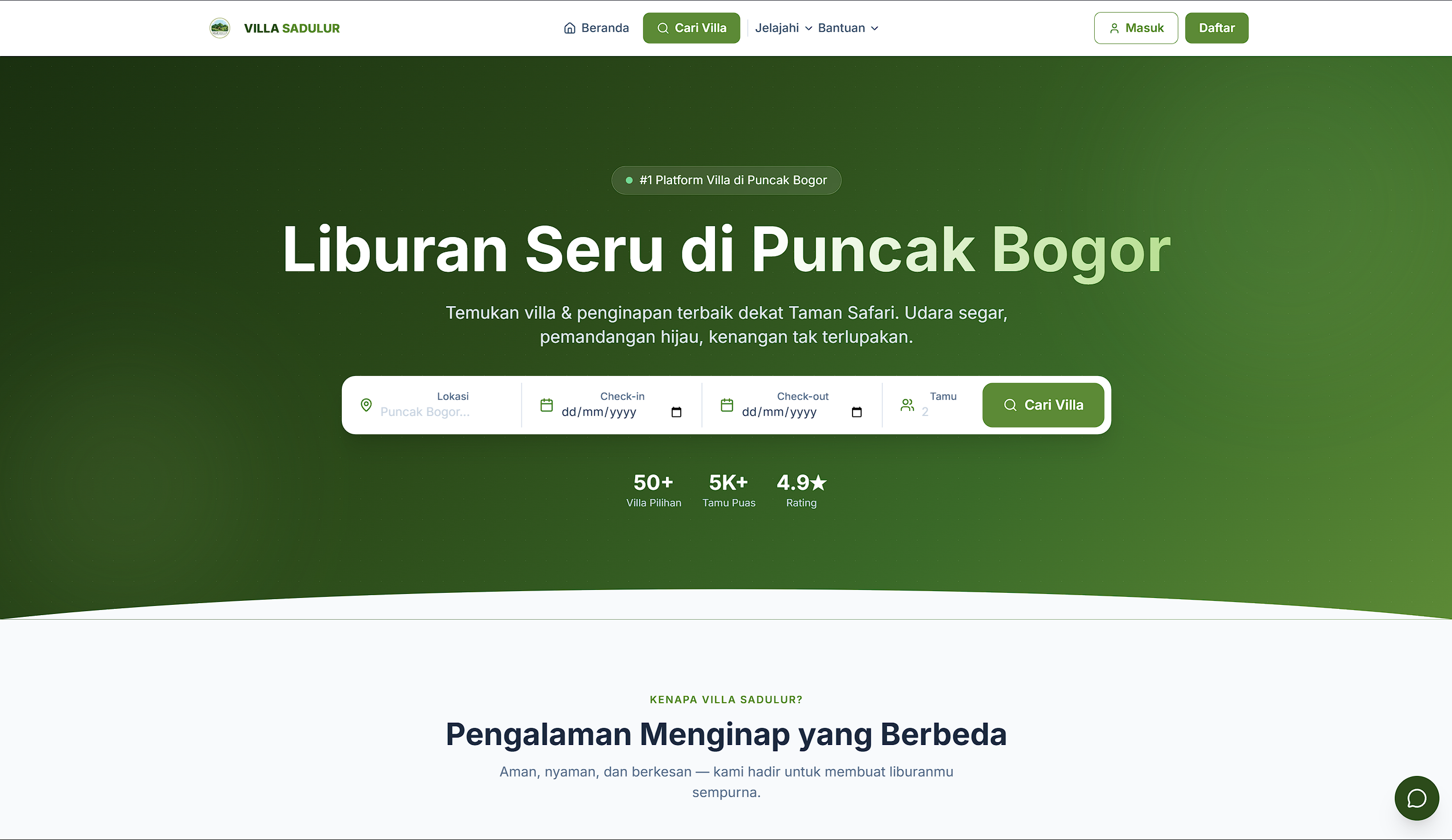 Website Villa Sadulur - Platform Booking Villa